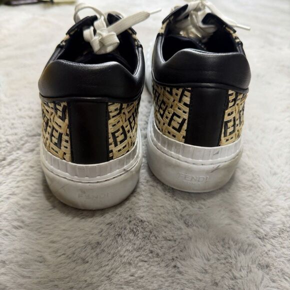 Fendi Black & Beige Raffia \'Forever Fendi\' Sneakers Straw Monogram Mens Size 10
